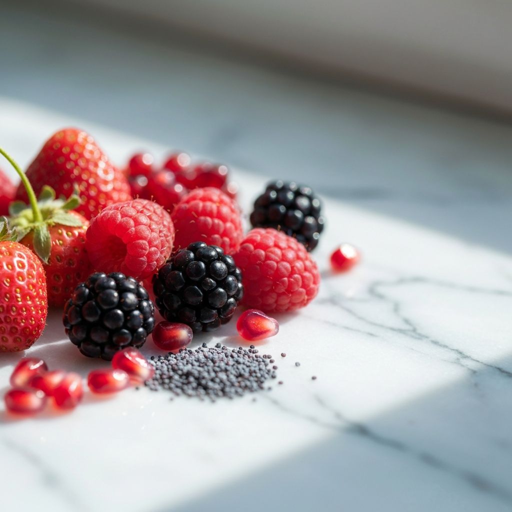 Beeren und Samen auf Marmor